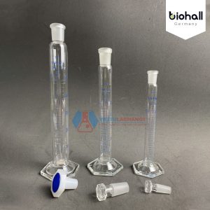 Ống đong thuỷ tinh đế lục giác có nút nhựa hãng Biohall-Germany