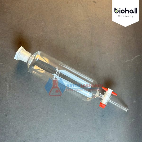 Phễu chiết (Bình lắng gạn) hình trụ - khoá nhựa PTFE hãng Biohall-Germany