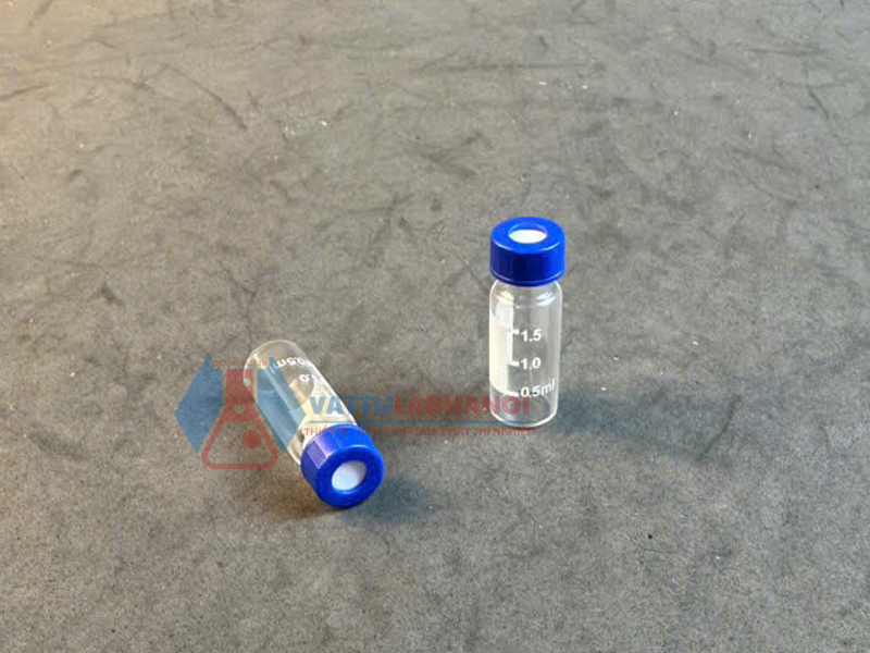 Chai vial trắng 2ml chia vạch kèm nắp septa không rãnh - septa xẻ rãnh ren vặn